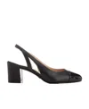 Stuart Weitzman 'sleek' Black Slingback Pumps With Block Heel In Black