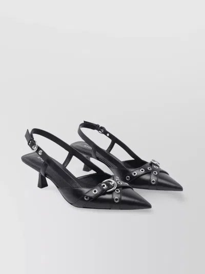 Stuart Weitzman Eyelet Leather Kitten Heel Slingback Pumps