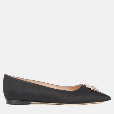 Pre-owned Stuart Weitzman Fabric Pointed-toe Ballet Flats Size 35 In Black