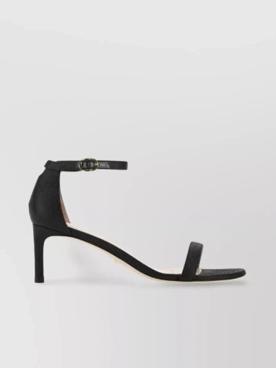Stuart Weitzman Fabric Straight Sandals With Open Toe And Stiletto Heel In Black