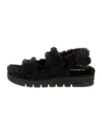 Pre-owned Stuart Weitzman Faux Fur Slides In Black