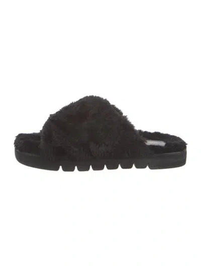 Pre-owned Stuart Weitzman Faux Fur Slides In Black