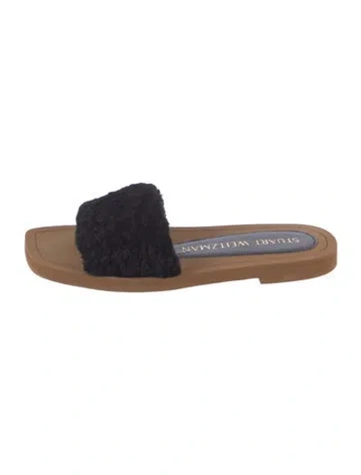 Pre-owned Stuart Weitzman Faux Fur Slides In Black