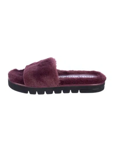 Pre-owned Stuart Weitzman Faux Fur Slides In Purple
