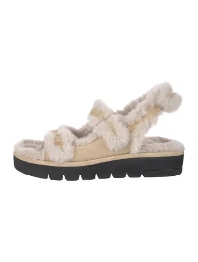 Pre-owned Stuart Weitzman Faux Fur Slingback Flats In White