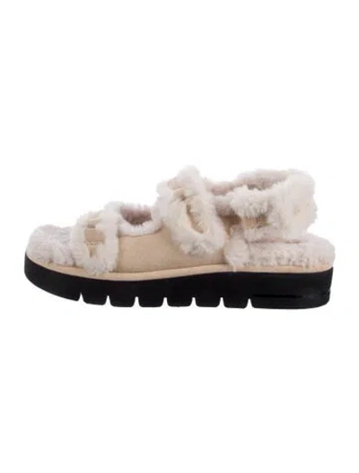 Pre-owned Stuart Weitzman Faux Fur Slingback Sandals In Neutral