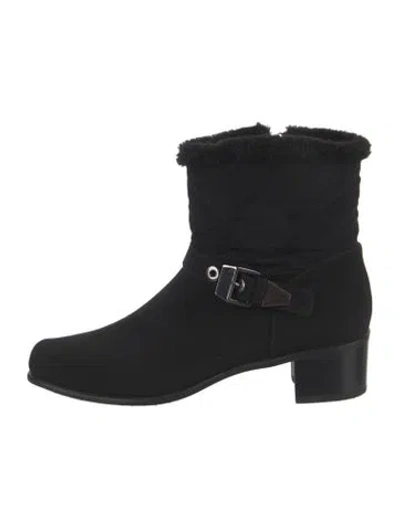 Pre-owned Stuart Weitzman Faux Fur Trim Boots In Black