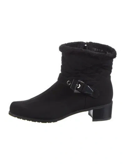 Pre-owned Stuart Weitzman Faux Fur Trim Moto Boots In Black