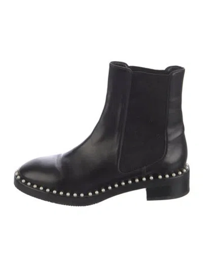 Pre-owned Stuart Weitzman Faux Pearl Accents Leather Chelsea Boots In Black