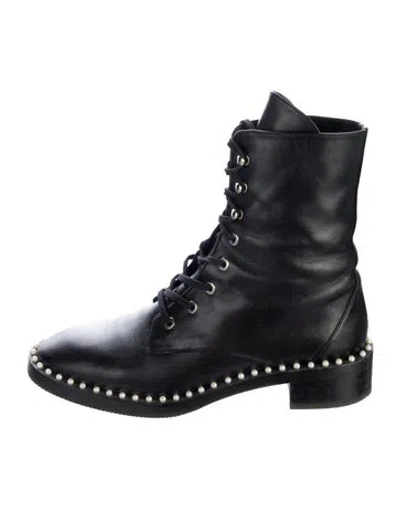 Pre-owned Stuart Weitzman Faux Pearl Accents Leather Combat Boots In Multi