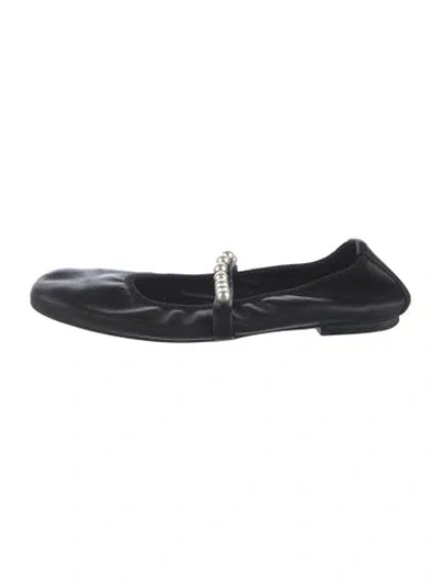 Pre-owned Stuart Weitzman Faux Pearl Accents Leather Mary Jane Flats In Black