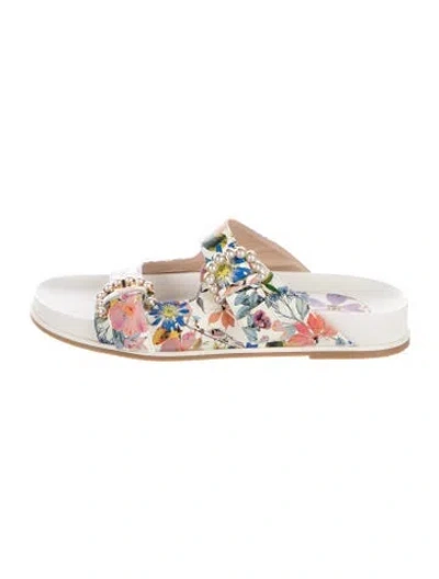 Pre-owned Stuart Weitzman Faux Pearl Accents Leather Slides In White