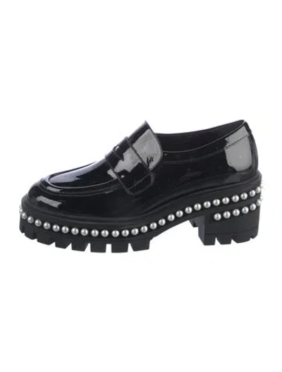 Pre-owned Stuart Weitzman Faux Pearl Accents Patent Leather Oxfords In Black