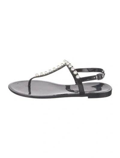 Pre-owned Stuart Weitzman Faux Pearl Accents Pvc T-strap Sandals In Multi