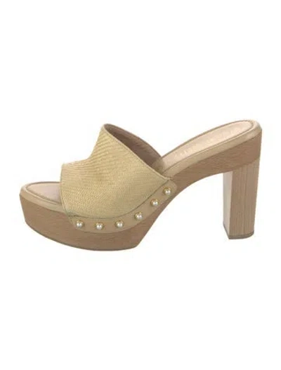 Pre-owned Stuart Weitzman Faux Pearl Accents Raffia Slides In Neutral