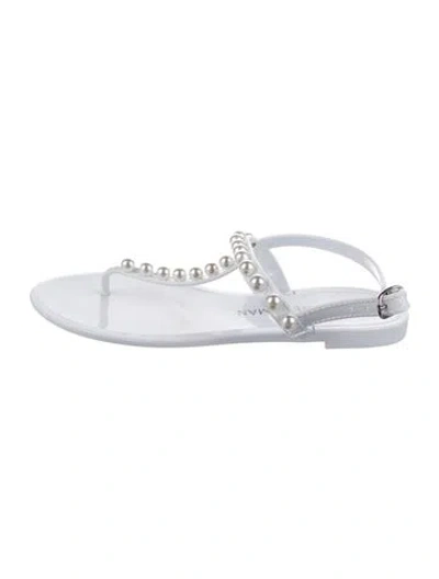 Pre-owned Stuart Weitzman Faux Pearl Accents Rubber Sandals In White