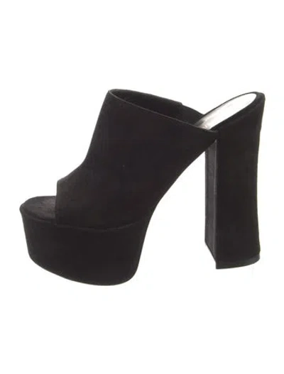 Pre-owned Stuart Weitzman Faux Pearl Accents Suede Slides In Black