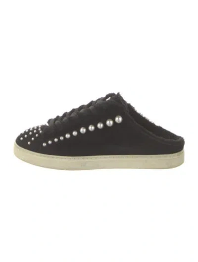 Pre-owned Stuart Weitzman Faux Pearl Accents Suede Sneakers In Black
