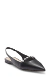 Stuart Weitzman Pearl Leather Slingback Flat In Black
