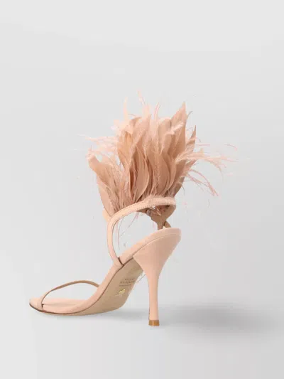 Stuart Weitzman Feather Embellished Open Toe Sandals In Multicolor