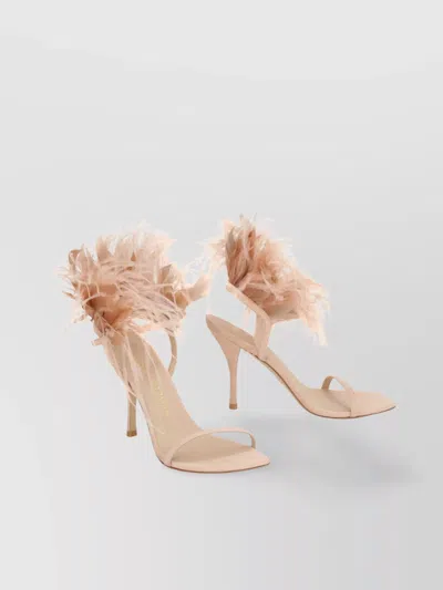 Stuart Weitzman Feather Embellished Suede Stiletto Sandals In Pink