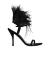 Stuart Weitzman Plume Suede Feather Ankle-strap Sandals In Black