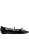 Stuart Weitzman Bow Patent Leather Pointed Toe Ballerinas In 黑色