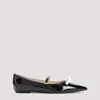 Stuart Weitzman Bow Patent Leather Pointed Toe Ballerinas In R Black Cream