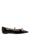 Stuart Weitzman Bow Patent Leather Pointed Toe Ballerinas In Negro