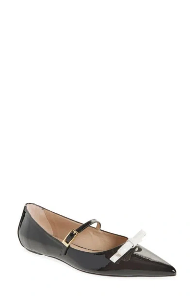 Stuart Weitzman Felicity Bow Mary Jane Flat In R Black Cream