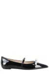 Stuart Weitzman Bow Patent Leather Pointed Toe Ballerinas In R Black Cream