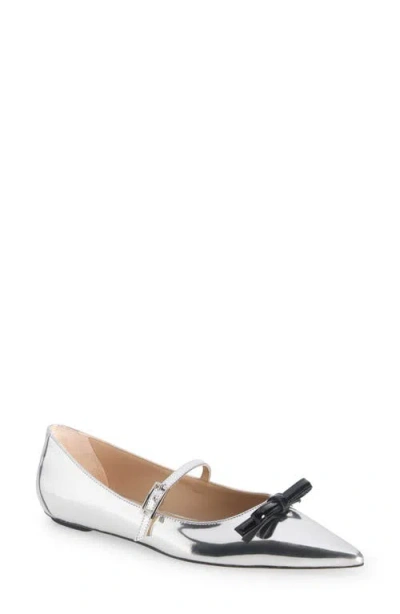 Stuart Weitzman Felicity Bow Mary Jane Flat In Silver/black
