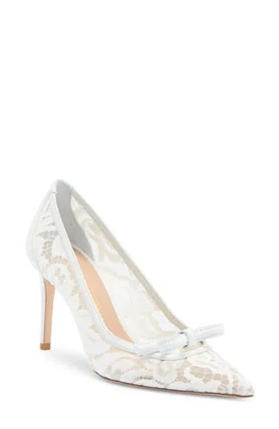 Stuart Weitzman Felicity Bow Pointed Toe Pump In White.