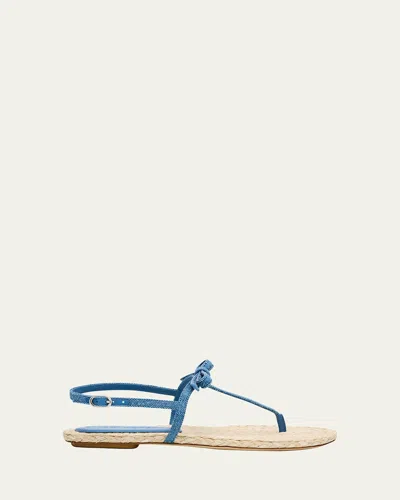 Stuart Weitzman Felicity Denim Bow T-strap Sandals In Washed/natural