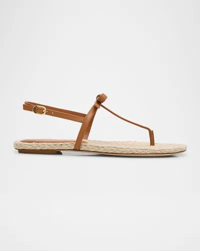 Stuart Weitzman Felicity Leather Bow Espadrille Sandals In Macchiato