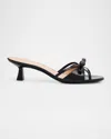 Stuart Weitzman Felicity Leather Bow Kitten-heel Mules In Black