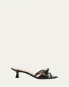 Stuart Weitzman Felicity Leather Bow Kitten-heel Mules In Black