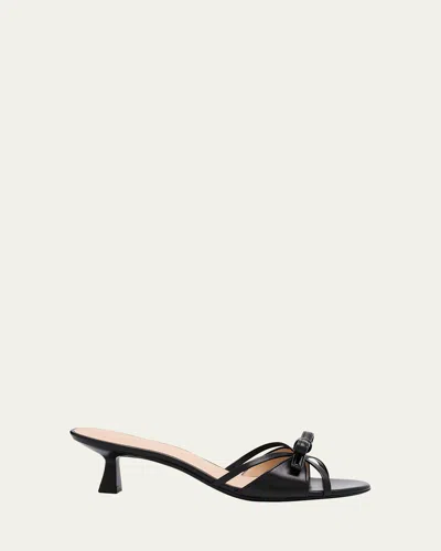 STUART WEITZMAN FELICITY LEATHER BOW KITTEN-HEEL MULES