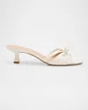 Stuart Weitzman Felicity Leather Bow Kitten-heel Mules In Cream