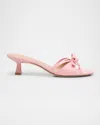 Stuart Weitzman Felicity Leather Bow Kitten-heel Mules In Pink Marshmallow