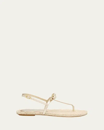 STUART WEITZMAN FELICITY METALLIC BOW T-STRAP SANDALS