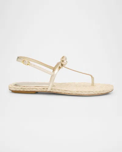 STUART WEITZMAN FELICITY METALLIC BOW T-STRAP SANDALS
