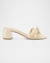 Stuart Weitzman Felicity Raffia Bow Mule Sandals In Linen/ Natural