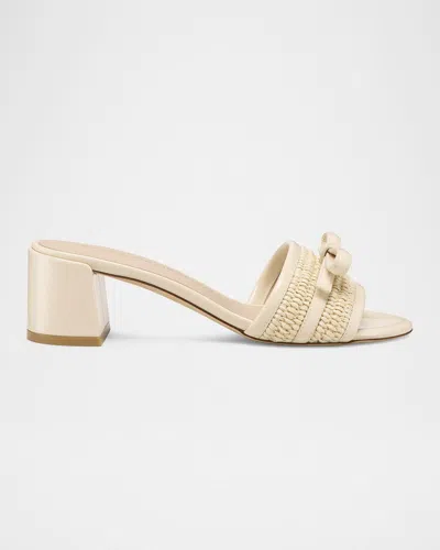 Stuart Weitzman Felicity Raffia Bow Mule Sandals In Linen/natural