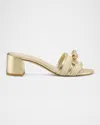 Stuart Weitzman Felicity Raffia Metallic Bow Mule Sandals In Golden/natural