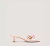 Stuart Weitzman Felicity Leather Bow Kitten-heel Mules In Pink Marshmallow