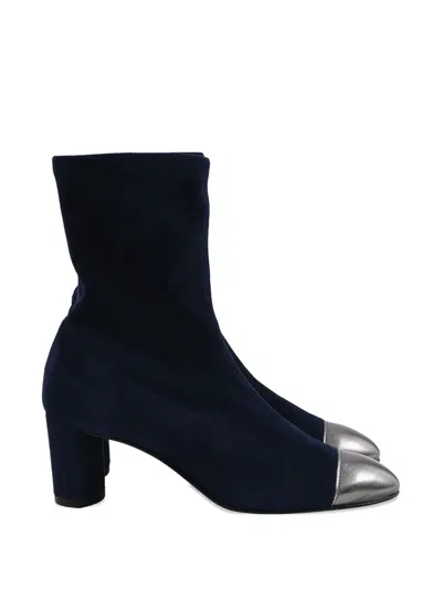 Pre-owned Stuart Weitzman Fernanda Cap-toe Ankle Boots In Blue