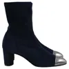 Stuart Weitzman Fernanda Cap-toe Sock Ankle Boots In Navy Blue Suede In Blue