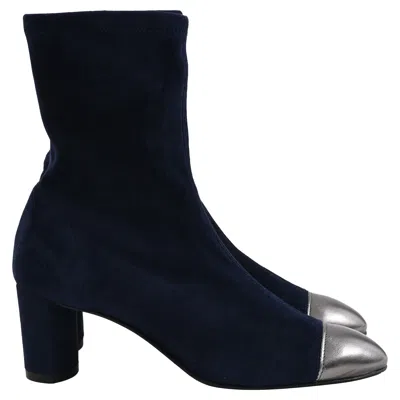 Stuart Weitzman Fernanda Cap-toe Sock Ankle Boots In Navy Blue Suede