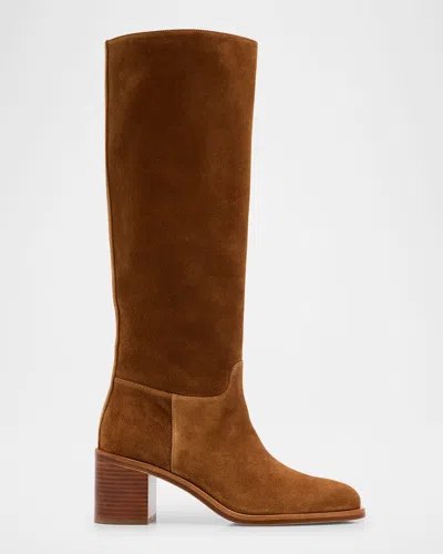 Stuart Weitzman Finn Suede Knee Boots In Animal Print